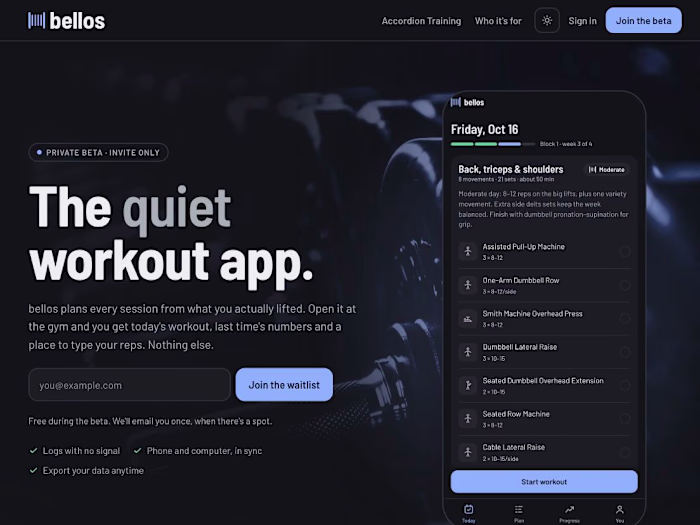 Bellos — Workout Planning & Tracking
