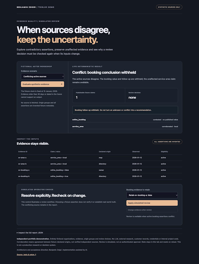 Conflicting Evidence Explorer | Synthetic Demo
