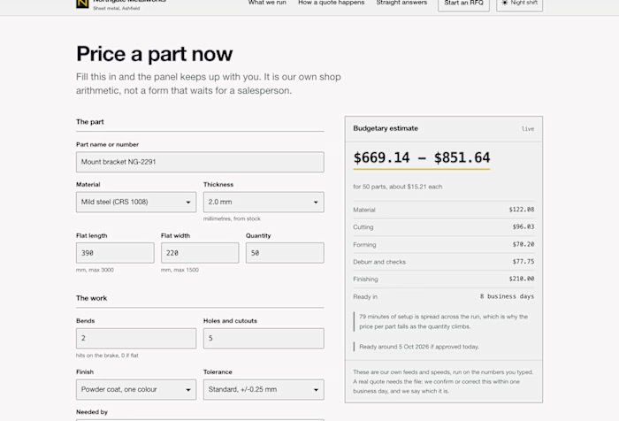 Website that answers with a price