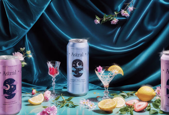 Astral, elegant, dreamy sparkling water branding