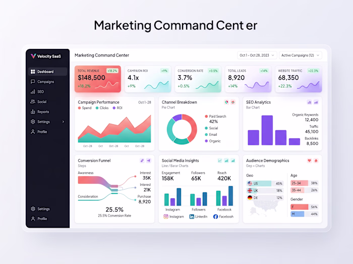 Velocity SaaS - Marketing Dashboard UI/UX