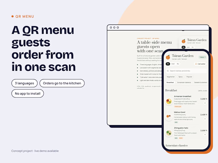 Multilingual QR menu with table