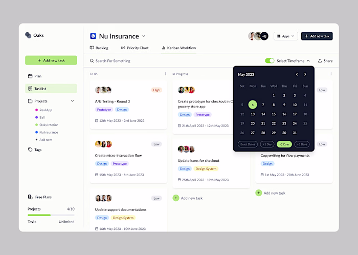Oaks Task manager dashboard on Behance