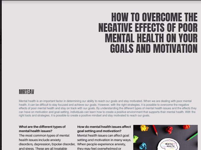 Article on Mental Health