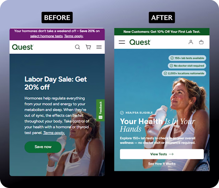 Before and after design for QUEST
