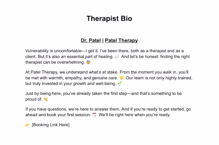 Sample Therapist Bio