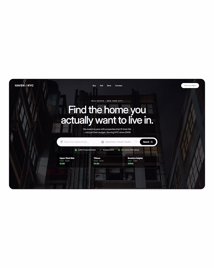 Hero section design for real estate.