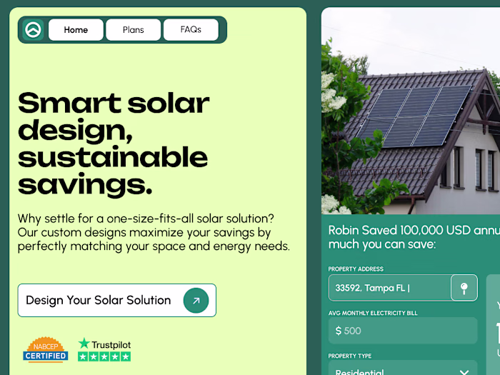 Solar Website + Calculator - Bento Landing Page Hero Design