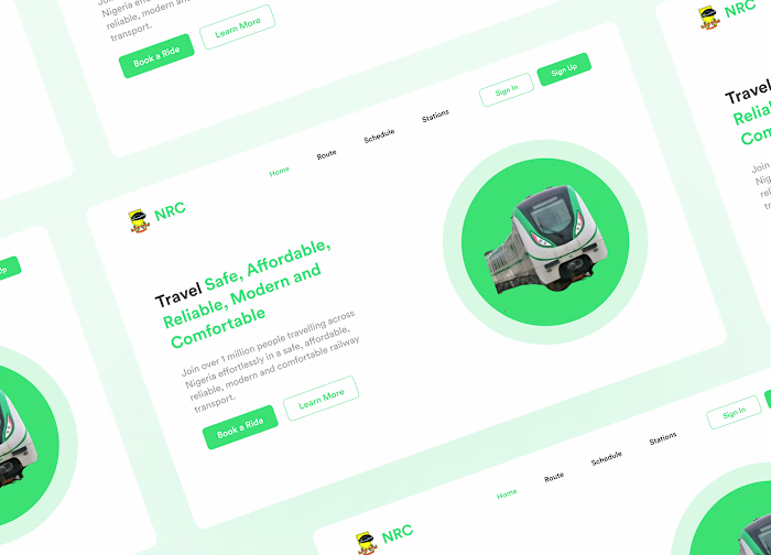 Redesigned Nigerian Railway Corporation Hero Section