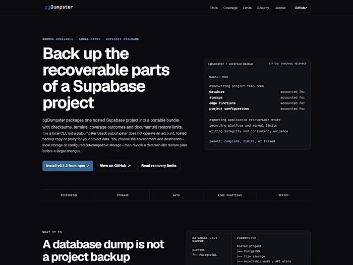 pgDumpster - Supabase Backup &