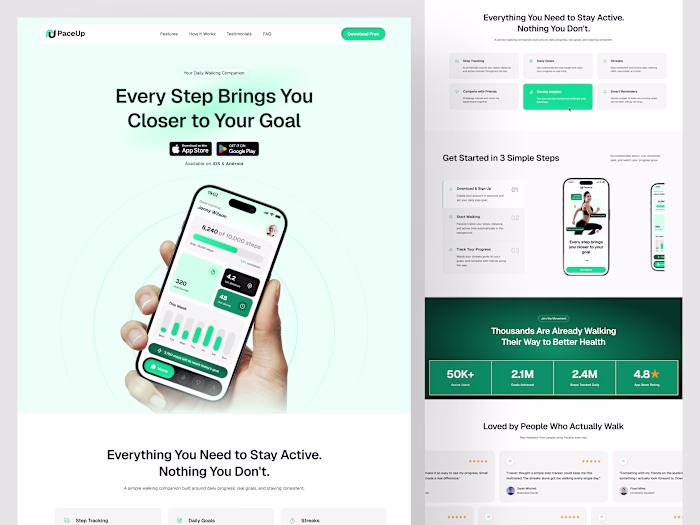 Modern Landing Page for PaceUp App