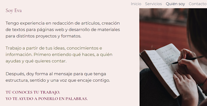 Copywriting web para mi marca personal