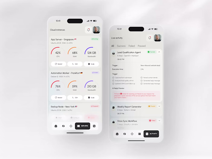 Cloud Instances & AI Automation SaaS Mobile App Design