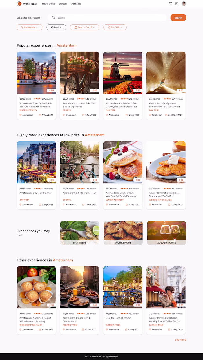Booking experiences web app on Behance
