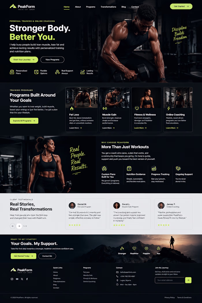 A bold fitness website designed