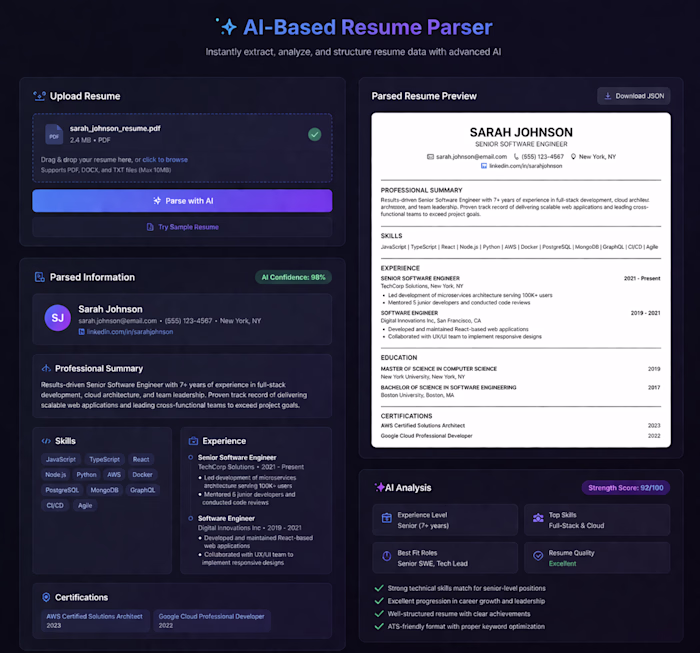 AI based resume parser with