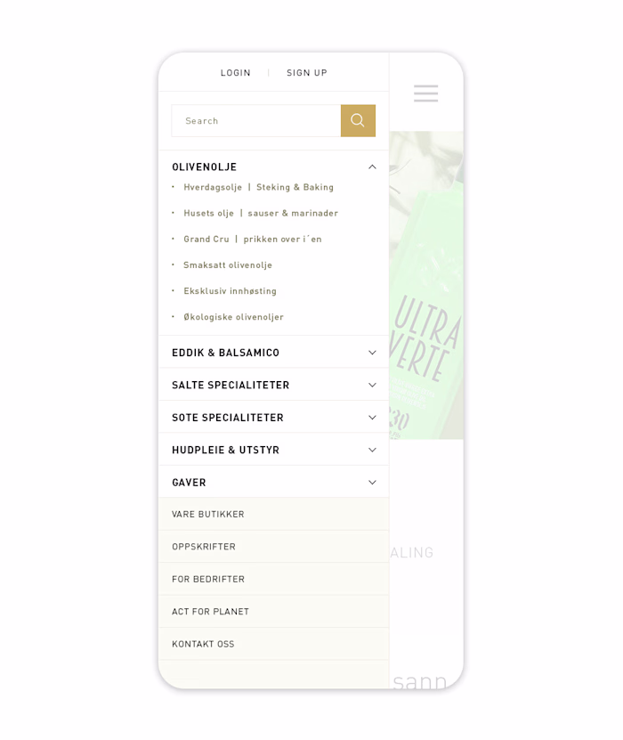 Design concept for Olive Ecommerce web shop