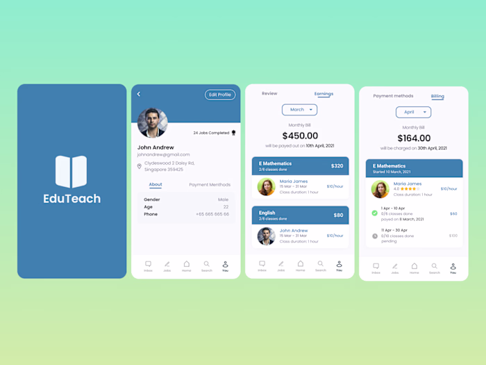 UI Design for EduTeach Mobile App