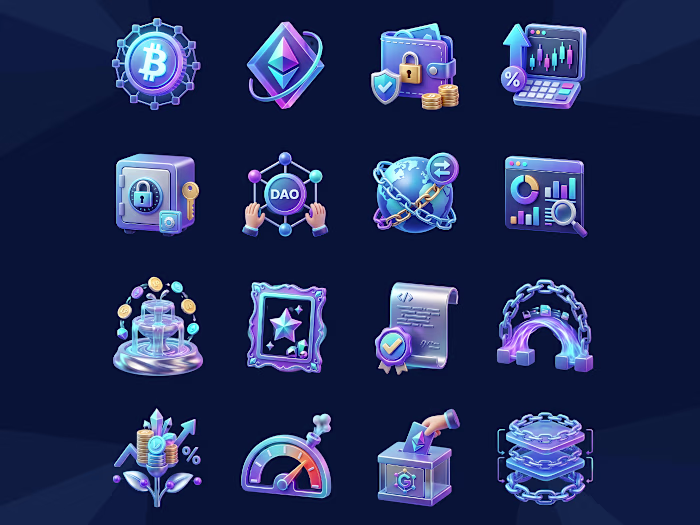 Crypto & Web3 3D Icon Set - 16 Icons