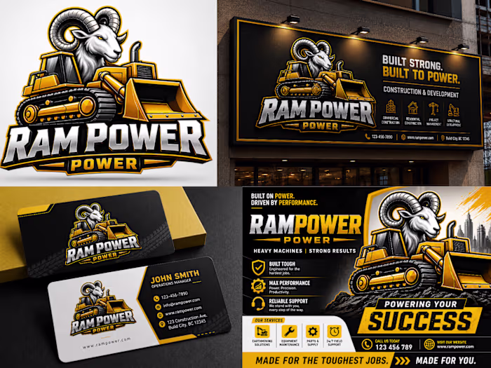 RAM POWER Construction Brand Identity & Mascot Logo Concept
