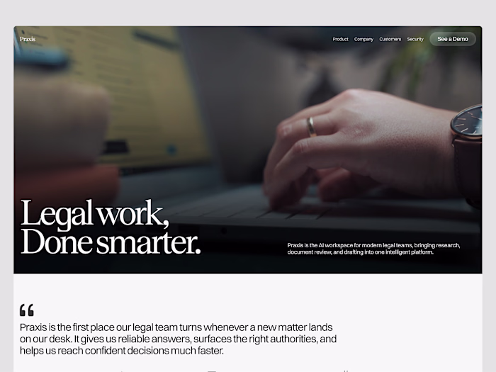 Praxis AI Legal Platform Website Design and Framer Development