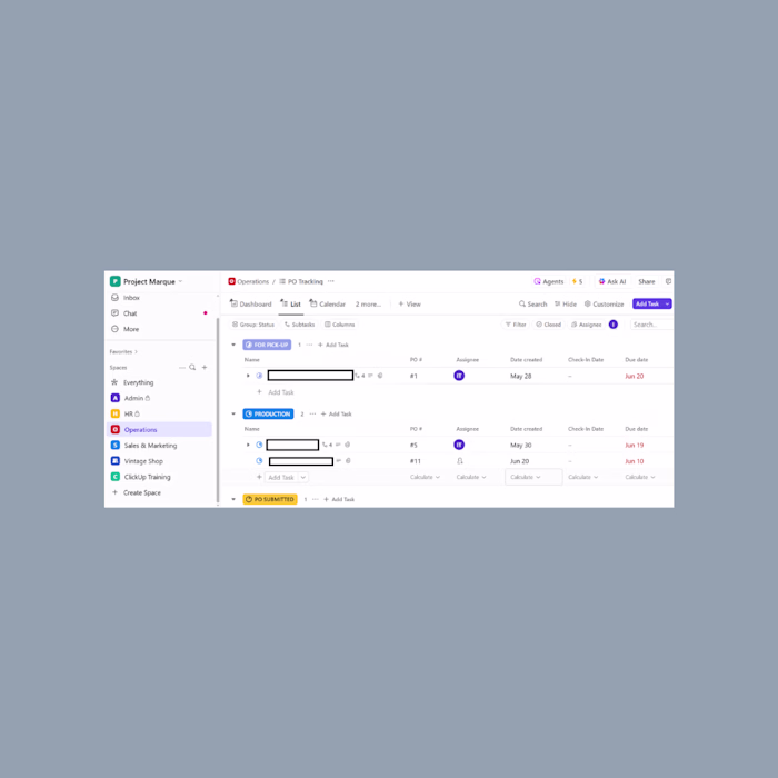Centralized ClickUp Workspace Implementation for Apparel Agency