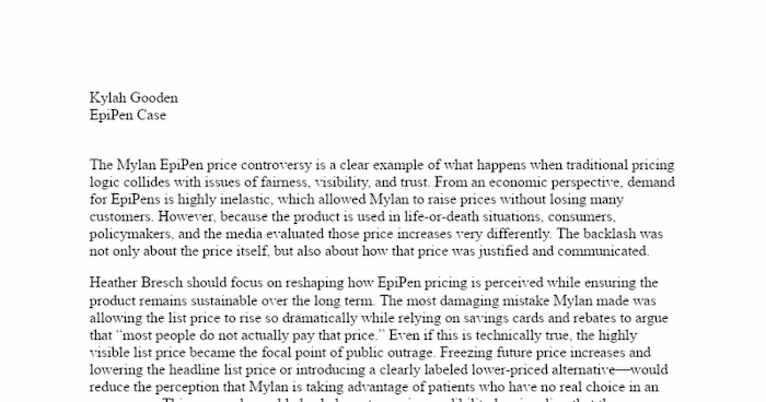 Strategic Pricing Consultation for Mylan's EpiPen