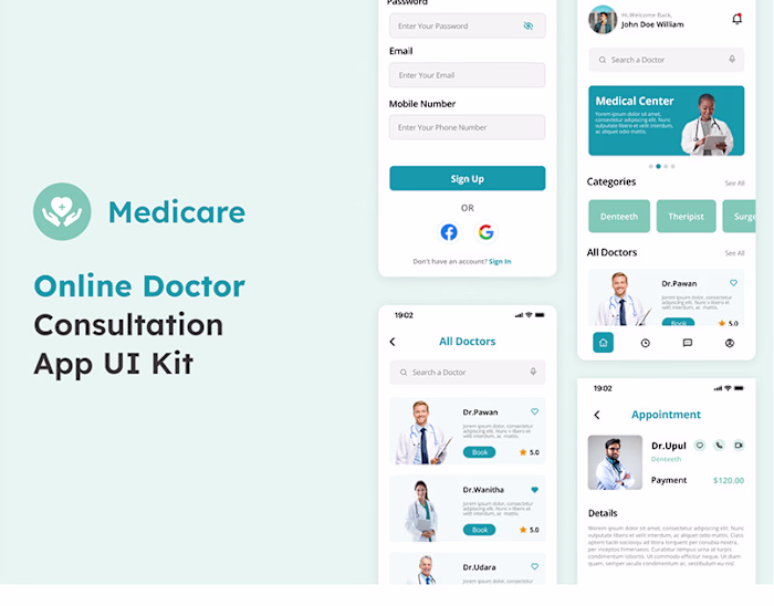 🩺 Medicare – Online Doctor Consultation App UI Kit