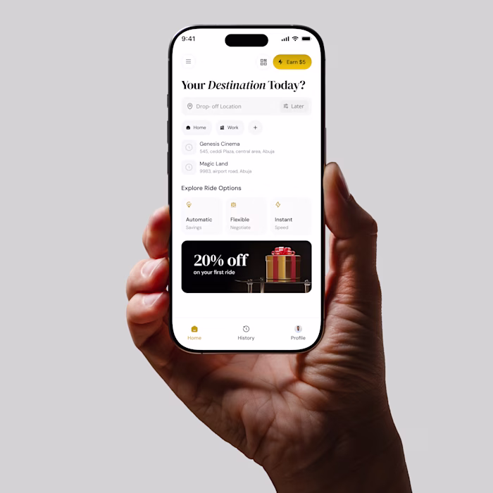A modern, dual-mode ride-hailing app designed for effortless...