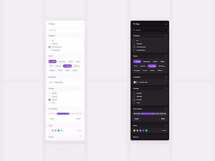 Filter Menu UI Design for Website