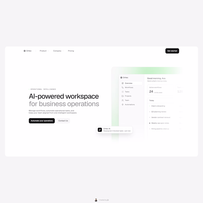 Oritec (https://oritec.framer.website) Hero section