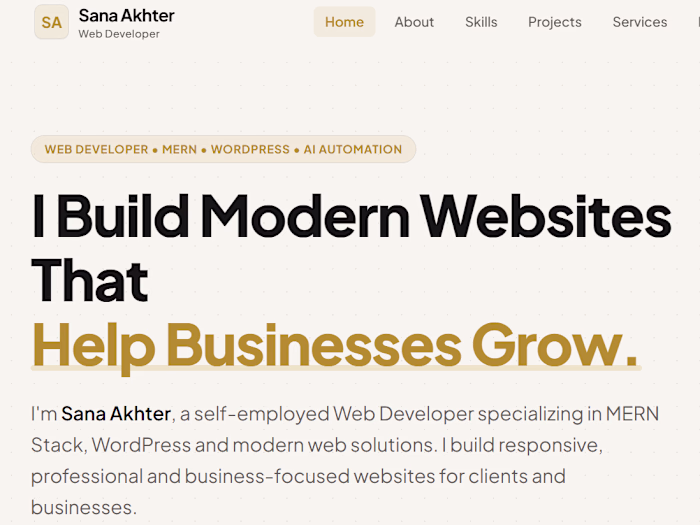 Sana Akhter | MERN Stack & WordPress Developer -AI Automation 