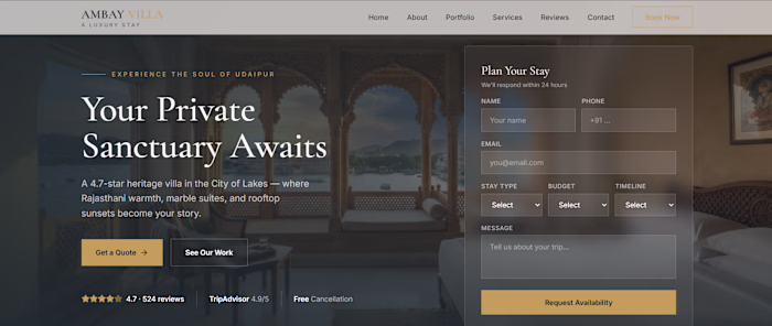 Luxury Hospitality Website for Ambay Villa