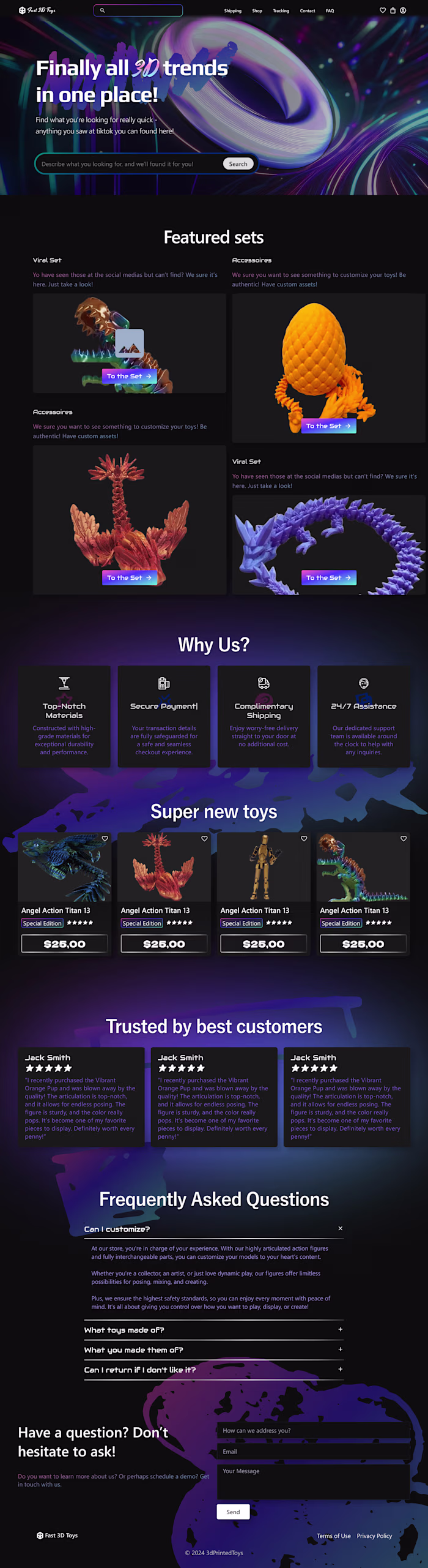 E-commerce site for printed 3d toys