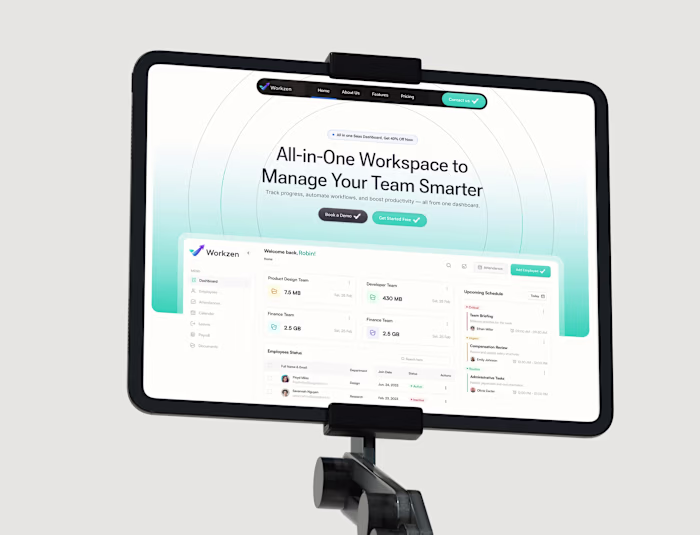Workzen SaaS Landing Page UI UX Design Designed a clean, mod...