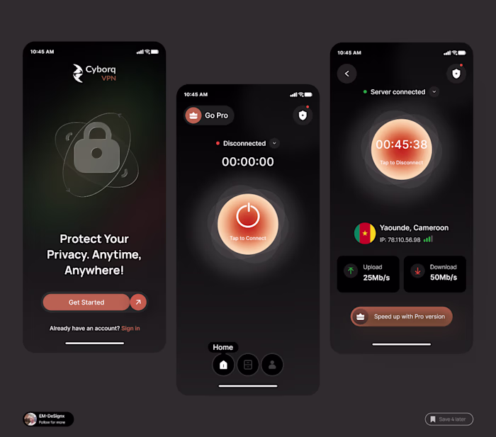 Cyborq VPN Mobile App UI