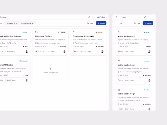 Project dashboard and mobile responsive ✨ Focus here wasn’t ...