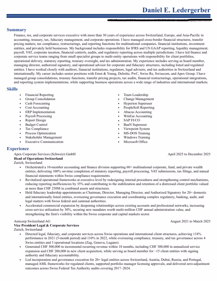 Transformed an executive CV into