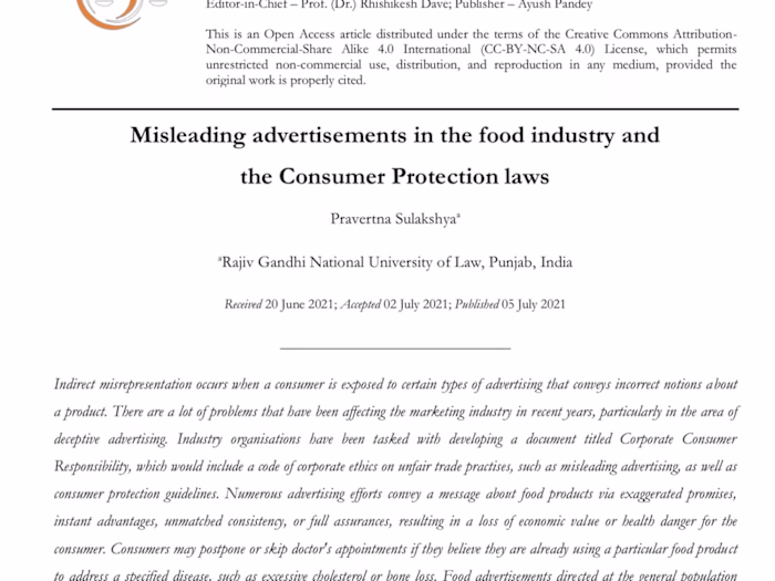 Misleading advertisements in the food industry and