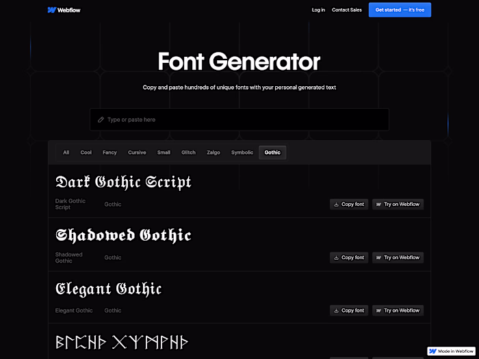 Webflow Free Font Generator Development