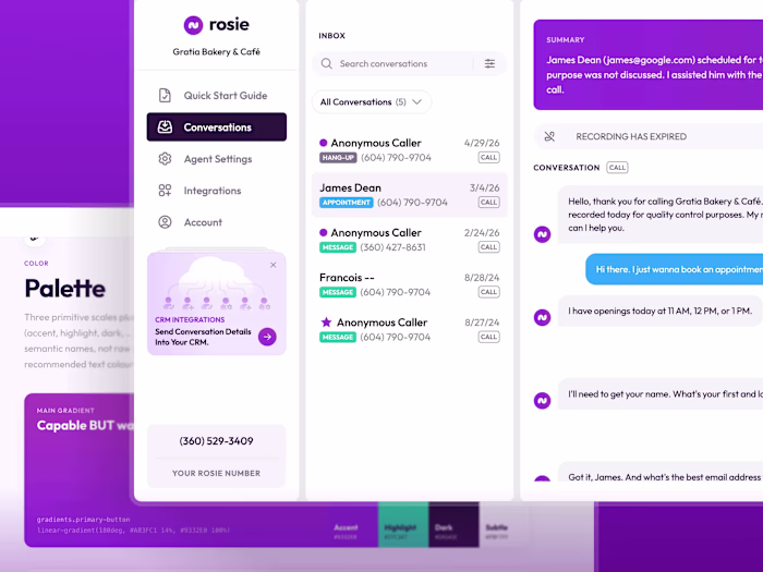 AI Receptionist UI Design for Hey Rosie