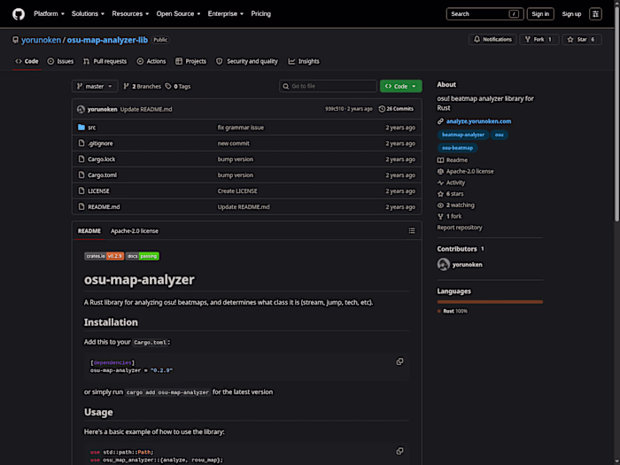 osu! Beatmap Analyzer Library