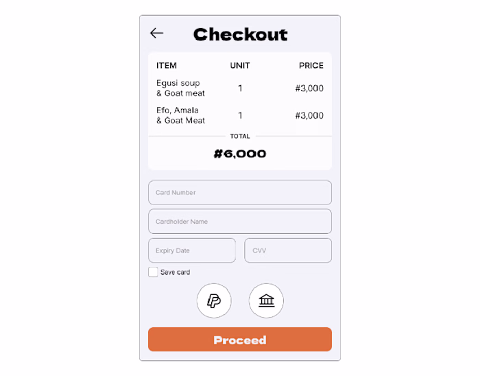 Afia's Kitchen Checkout Page