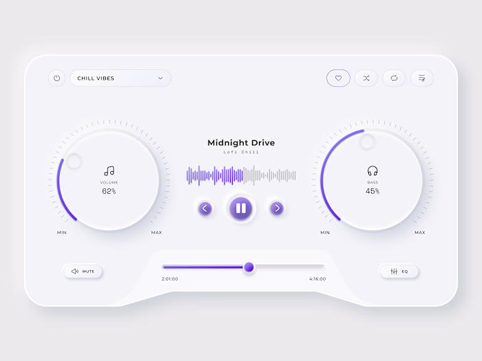 Minimal Neumorphic Music Player Dashboard