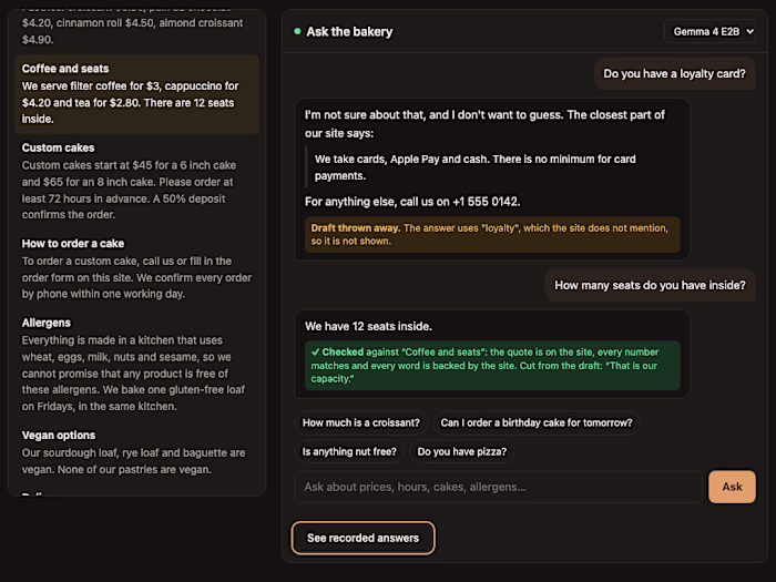 Front Desk: a site chat assistant that does not make things up