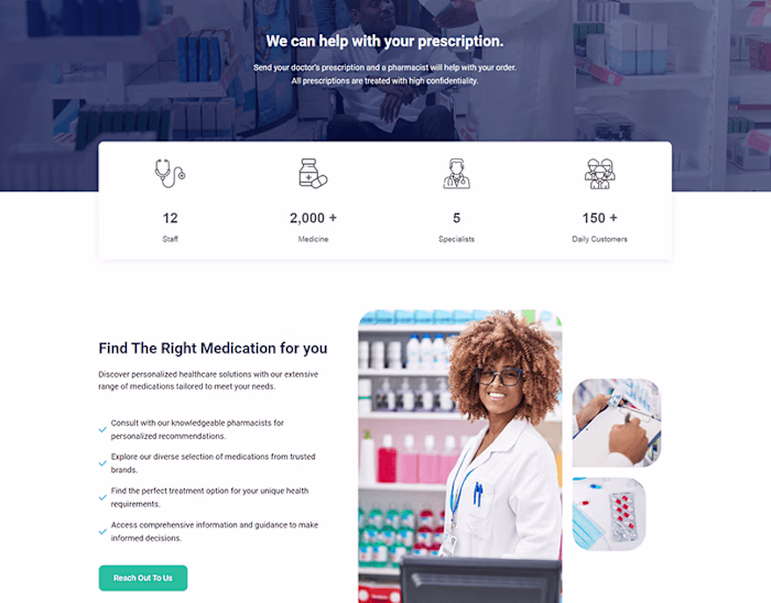 Pharmacy landing page design