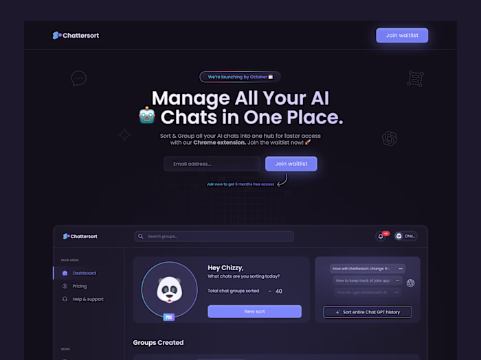 Chattersort waitlist landing page with framer