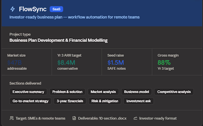 Business Plan Development . FlowSync