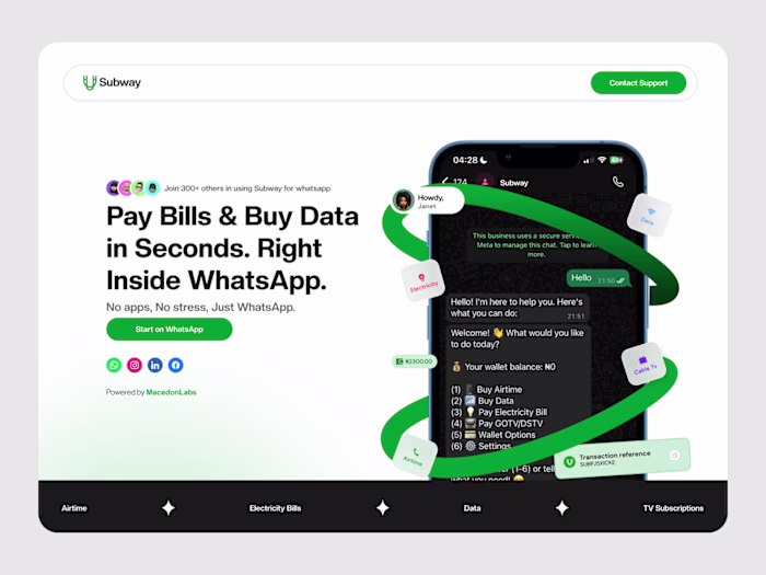 Subway For WhatsApp Website Redesign