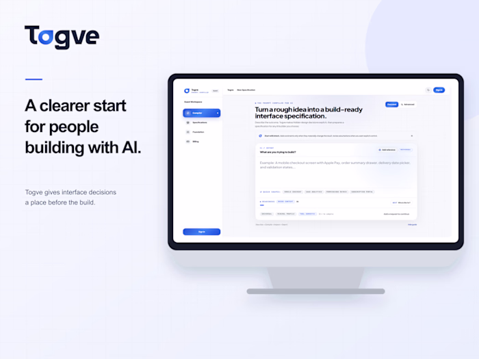 Togve | Product design for an AI prompt compiler